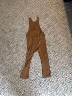 Brown Ribbed Knit Overalls